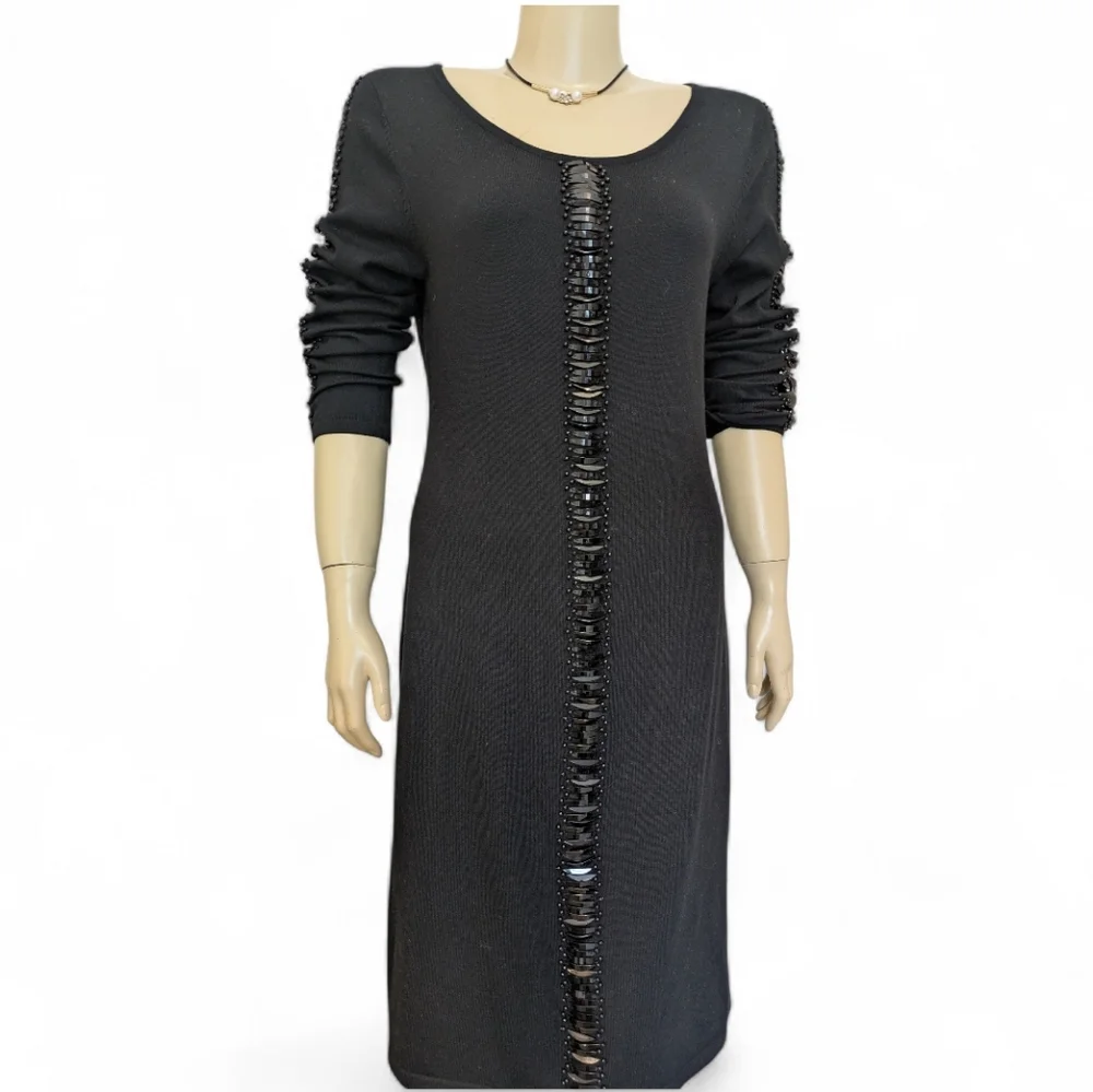 Leo Guy Paris Black Long Sleeve Dress with Beaded Detail - Picture 5 of 15